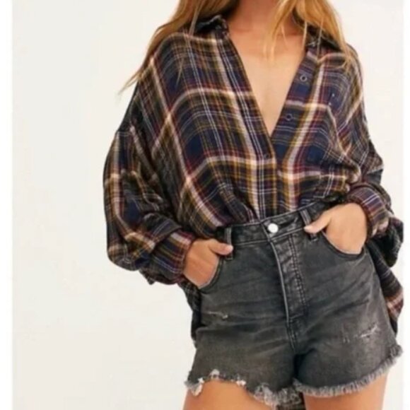 We The Free Tops - We the Free Hidden-Valley Oversized Button Down Plaid Shirt, XS, Boho Grunge 90s